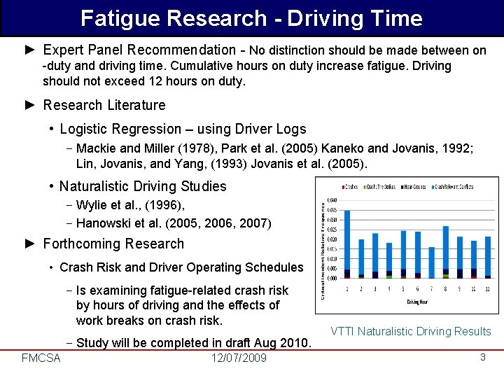 Fatigue Research - Driving Time ► Expert Panel Recommendation - No distinction should be