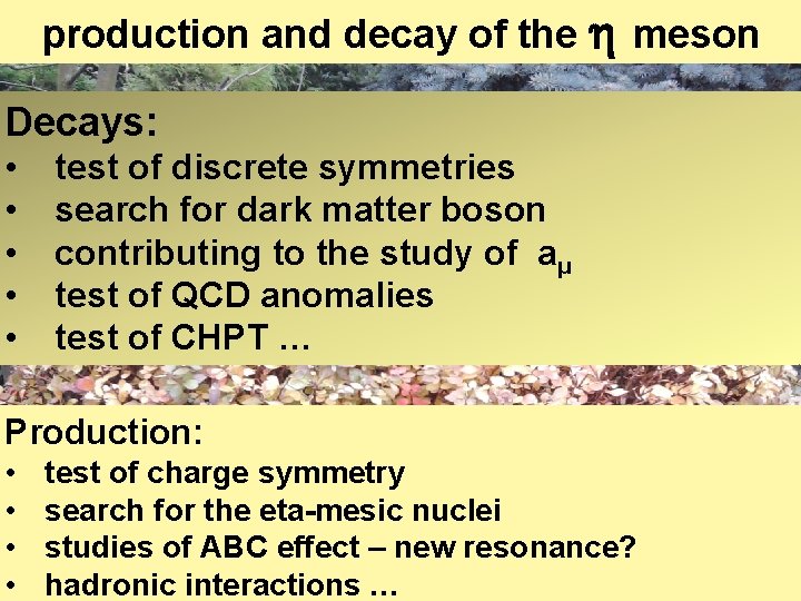 production and decay of the meson Decays: • • • test of discrete symmetries production and decay of the meson Decays: • • • test of discrete symmetries