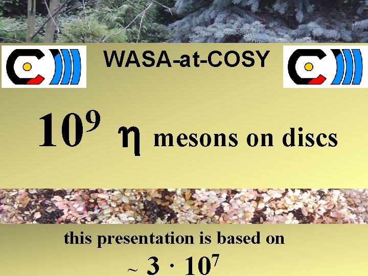 WASA-at-COSY 9 10 mesons on discs this presentation is based on 7 ~ 3 WASA-at-COSY 9 10 mesons on discs this presentation is based on 7 ~ 3