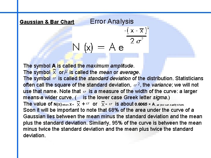 School of Mechatronics Engineering Gaussian & Bar Chart Error Analysis The symbol A is
