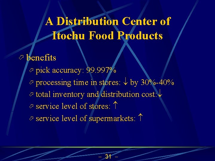 A Distribution Center of Itochu Food Products ö benefits ö pick accuracy: 99. 997%