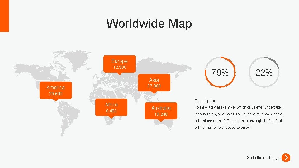 Worldwide Map Europe 12, 300 Asia 78% 22% 37, 800 America 25, 600 Africa