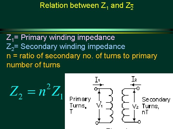 Relation between Z 1 and Z 2 Z 1= Primary winding impedance Z 2=