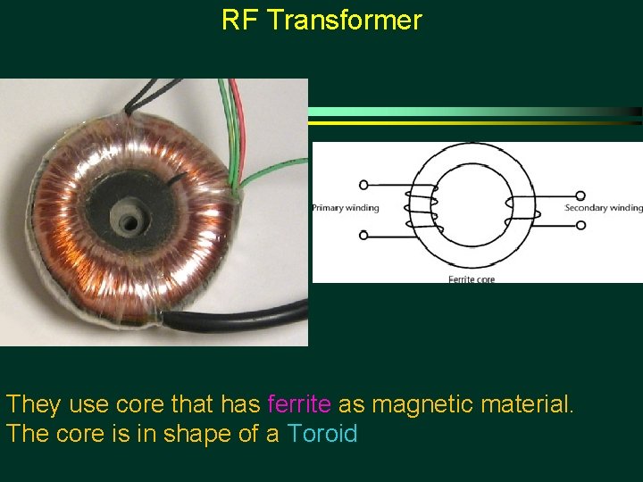 RF Transformer They use core that has ferrite as magnetic material. The core is