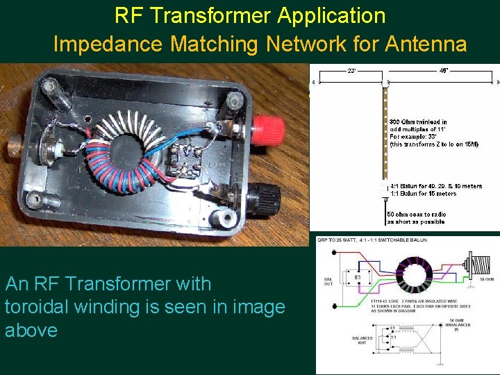 RF Transformer Application Impedance Matching Network for Antenna An RF Transformer with toroidal winding