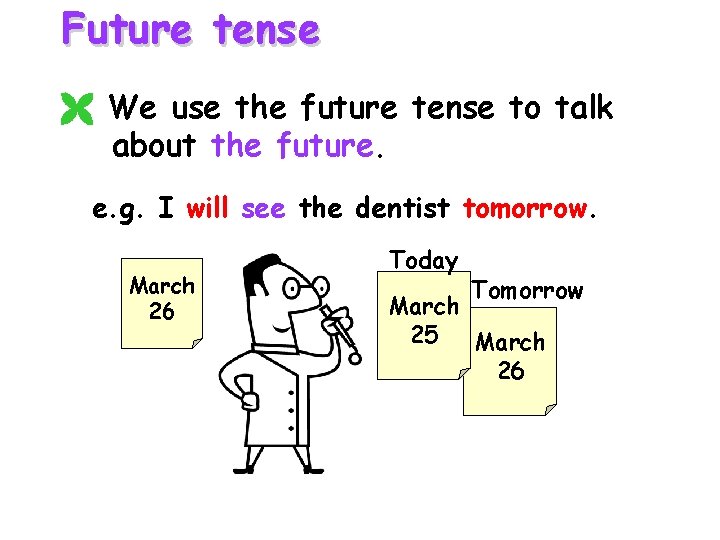 Future tense We use the future tense to talk about the future. e. g. Future tense We use the future tense to talk about the future. e. g.