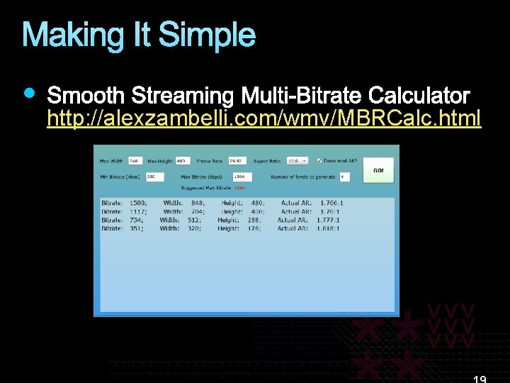 Making It Simple http: //alexzambelli. com/wmv/MBRCalc. html 