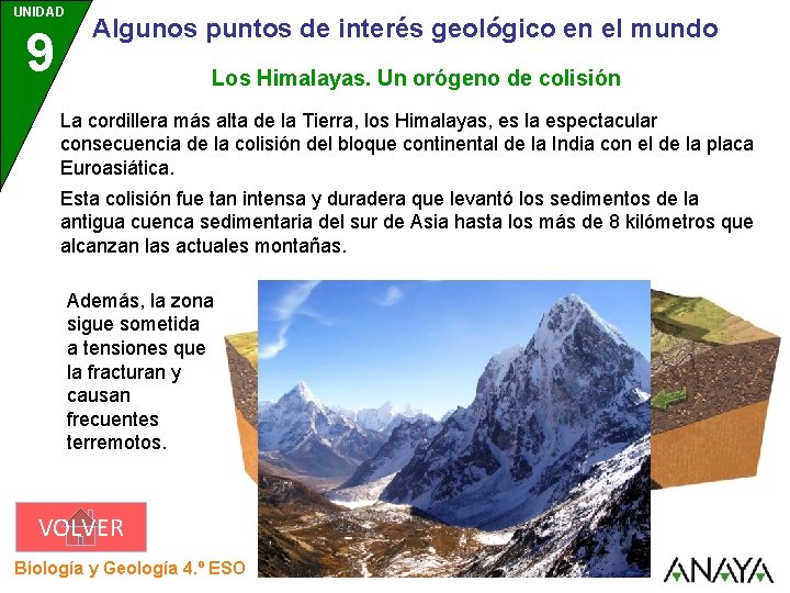 UNIDAD 9 Algunos puntos de interés geológico en el mundo Los Himalayas. Un orógeno