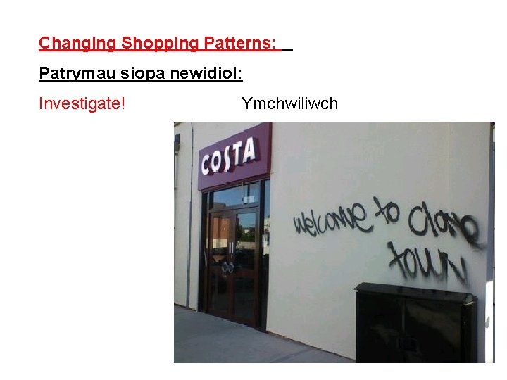Changing Shopping Patterns: Patrymau siopa newidiol: Investigate! Ymchwiliwch 