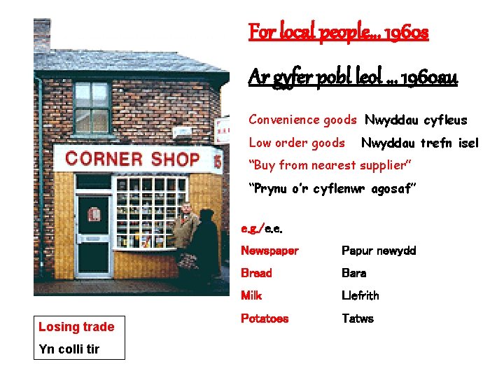 For local people… 1960 s Ar gyfer pobl leol … 1960 au Convenience goods