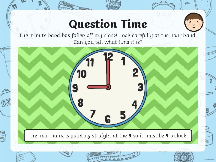 Question Time The minute hand has fallen off my clock! Look carefully at the