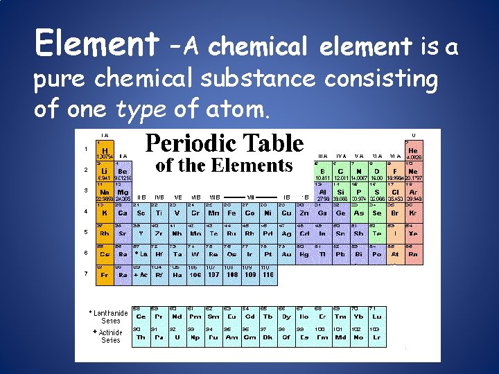 Element -A chemical element is a pure chemical substance consisting of one type of
