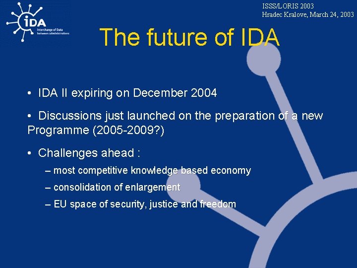 ISSS/LORIS 2003 Hradec Kralove, March 24, 2003 The future of IDA • IDA II