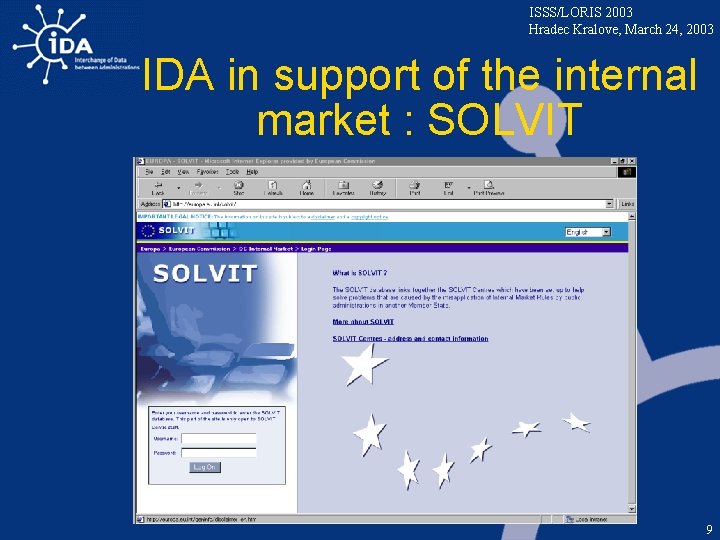 ISSS/LORIS 2003 Hradec Kralove, March 24, 2003 IDA in support of the internal market