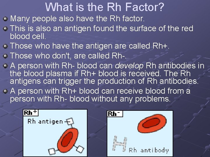 What is the Rh Factor? Many people also have the Rh factor. This is