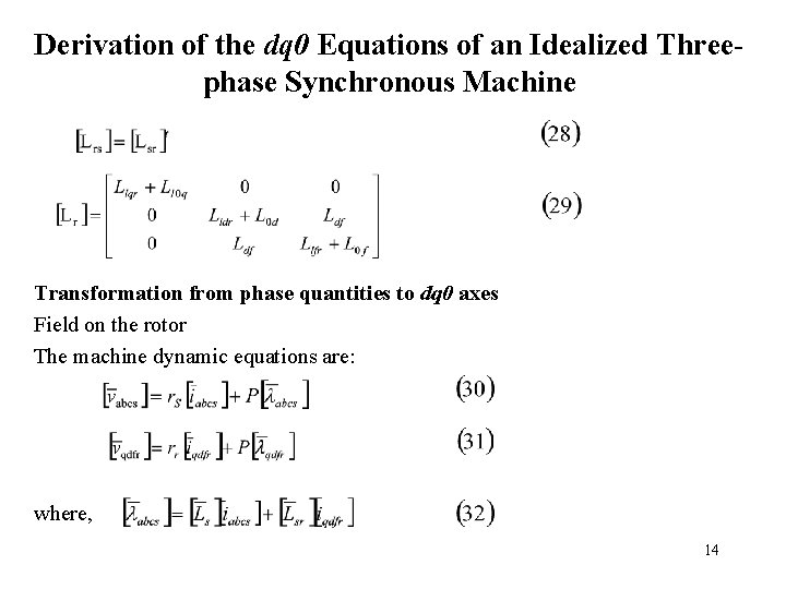 Derivation of the dq 0 Equations of an Idealized Threephase Synchronous Machine Transformation from