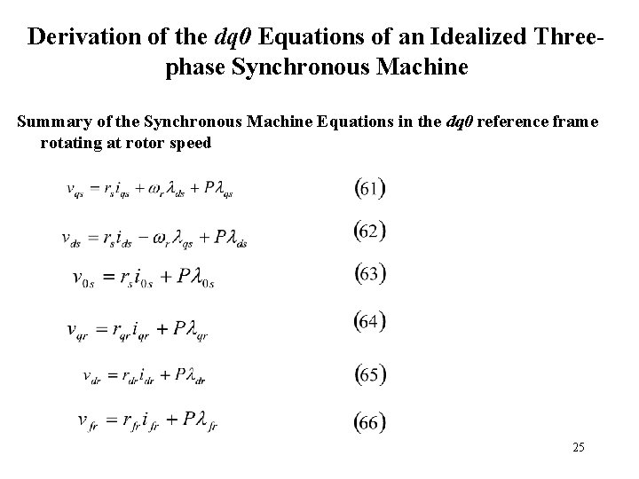 Derivation of the dq 0 Equations of an Idealized Threephase Synchronous Machine Summary of