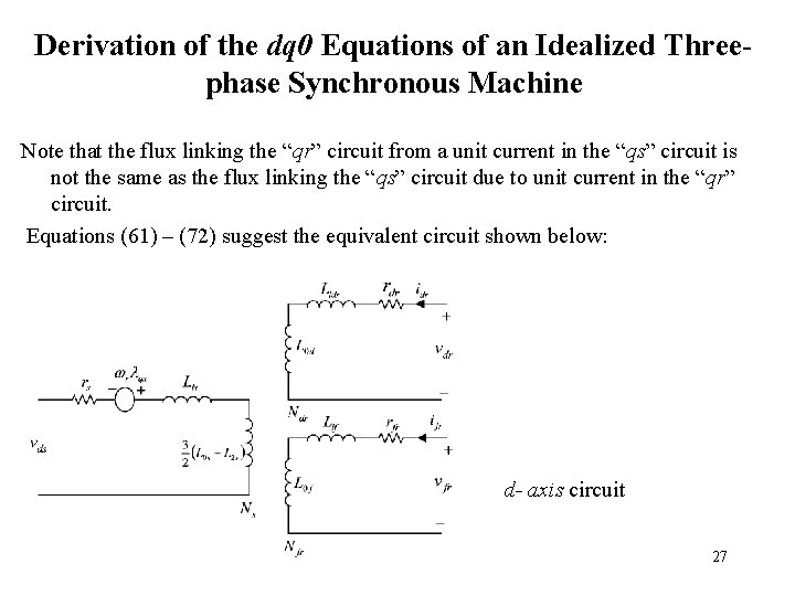 Derivation of the dq 0 Equations of an Idealized Threephase Synchronous Machine Note that