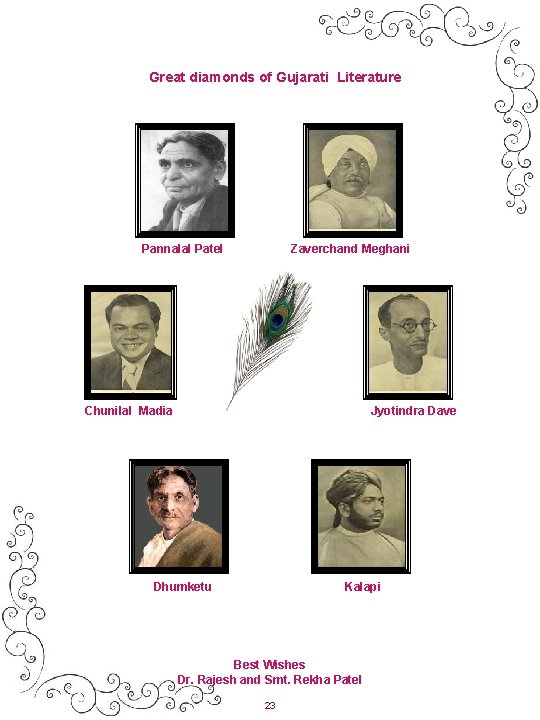 Great diamonds of Gujarati Literature Pannalal Patel Zaverchand Meghani Chunilal Madia Jyotindra Dave Dhumketu