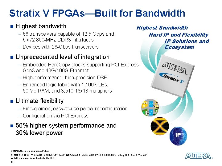 Stratix V FPGAs—Built for Bandwidth n Highest bandwidth - 66 transceivers capable of 12.