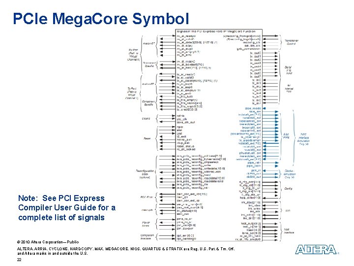 PCIe Mega. Core Symbol Note: See PCI Express Compiler User Guide for a complete