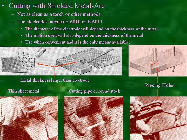  • Cutting with Shielded Metal-Arc – Not as clean as a torch or