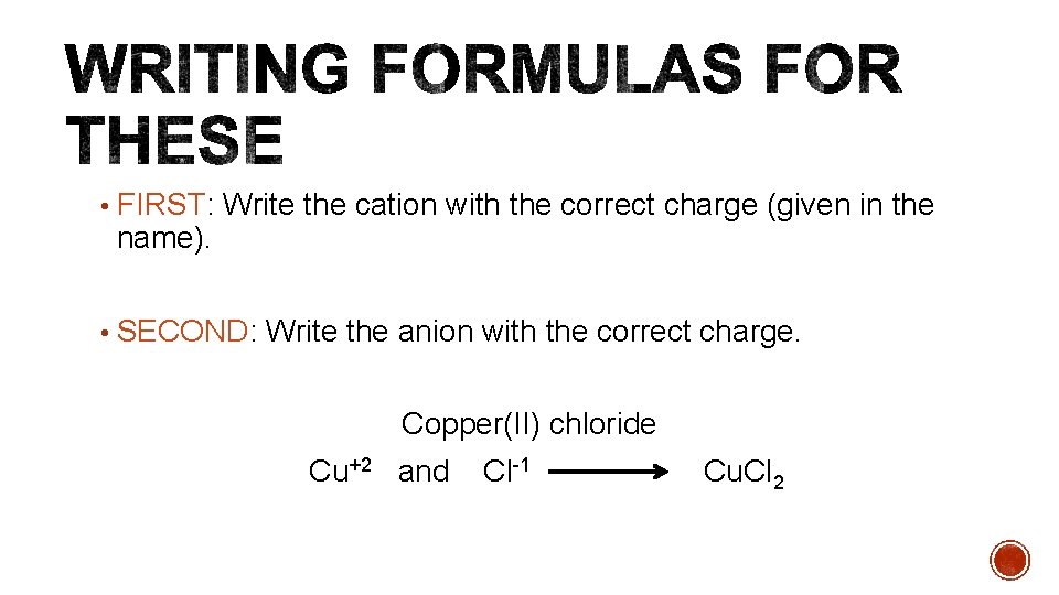  • FIRST: Write the cation with the correct charge (given in the name).
