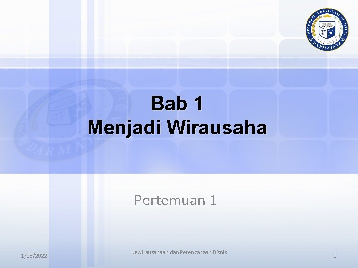 Bab 1 Menjadi Wirausaha Pertemuan 1 1/15/2022 Kewirausahaan dan Perencanaan Bisnis 1 