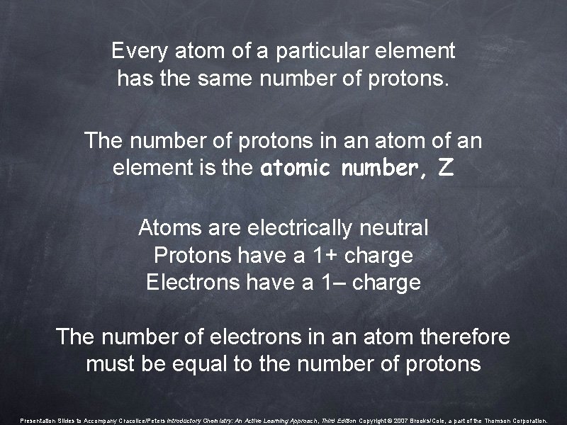 Every atom of a particular element has the same number of protons. The number Every atom of a particular element has the same number of protons. The number