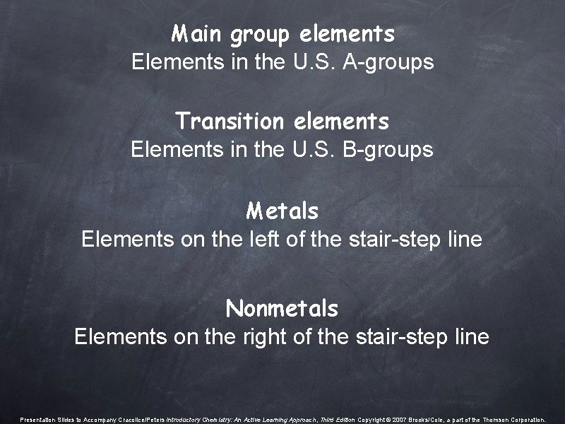Main group elements Elements in the U. S. A-groups Transition elements Elements in the Main group elements Elements in the U. S. A-groups Transition elements Elements in the