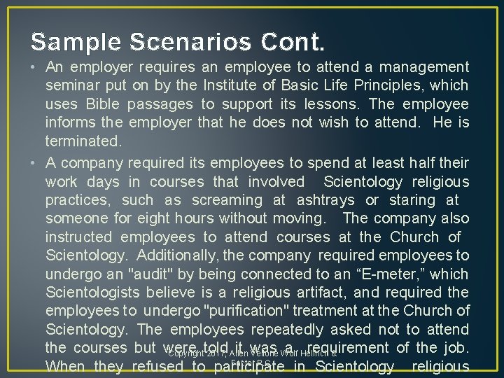Sample Scenarios Cont. • An employer requires an employee to attend a management seminar Sample Scenarios Cont. • An employer requires an employee to attend a management seminar