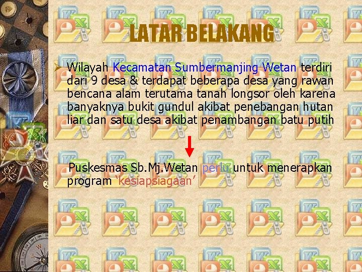 LATAR BELAKANG Ø Wilayah Kecamatan Sumbermanjing Wetan terdiri dari 9 desa & terdapat beberapa