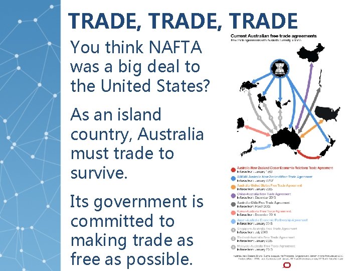 TRADE, TRADE You think NAFTA was a big deal to the United States? As