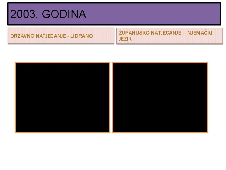 2003. GODINA DRŽAVNO NATJECANJE - LIDRANO • Tamara Sukalić • Mentor: Kata Ljubišić ŽUPANIJSKO