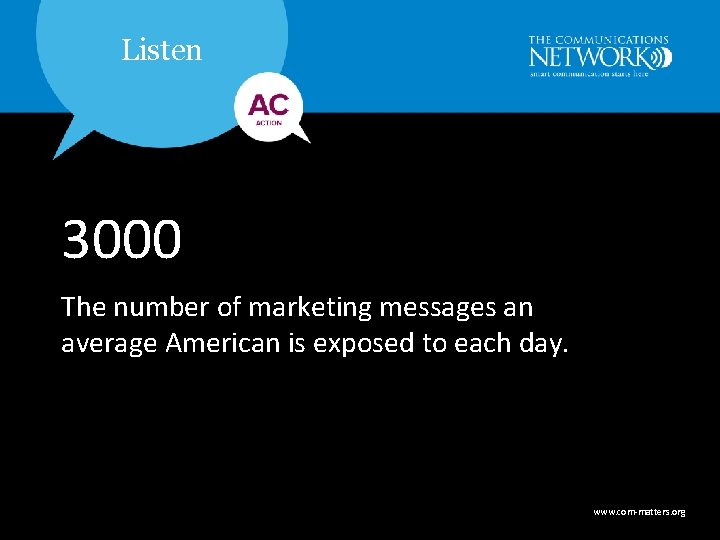 Listen 3000 The number of marketing messages an average American is exposed to each Listen 3000 The number of marketing messages an average American is exposed to each