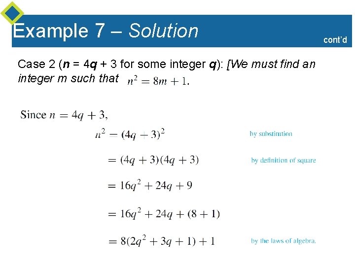 Example 7 – Solution Case 2 (n = 4 q + 3 for some