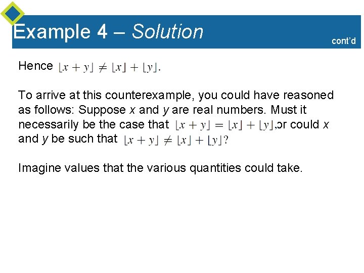 Example 4 – Solution cont’d Hence To arrive at this counterexample, you could have