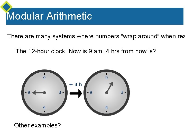 Modular Arithmetic There are many systems where numbers “wrap around” when rea The 12