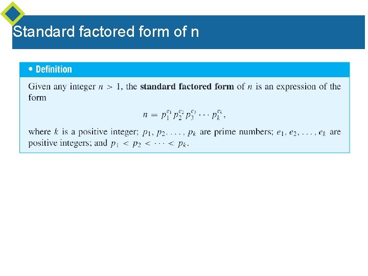 Standard factored form of n Standard factored form of n