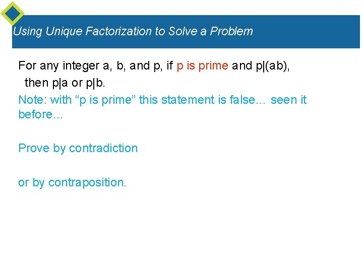 Using Unique Factorization to Solve a Problem For any integer a, b, and p,