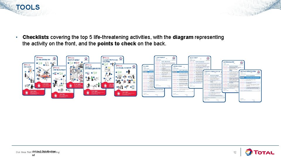 TOOLS • Checklists covering the top 5 life-threatening activities, with the diagram representing the