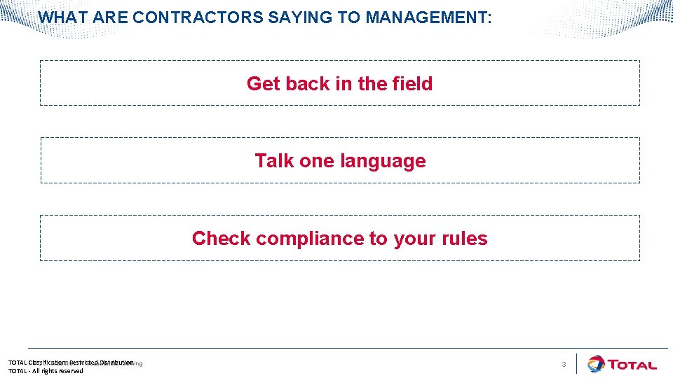 WHAT ARE CONTRACTORS SAYING TO MANAGEMENT: Get back in the field Talk one language