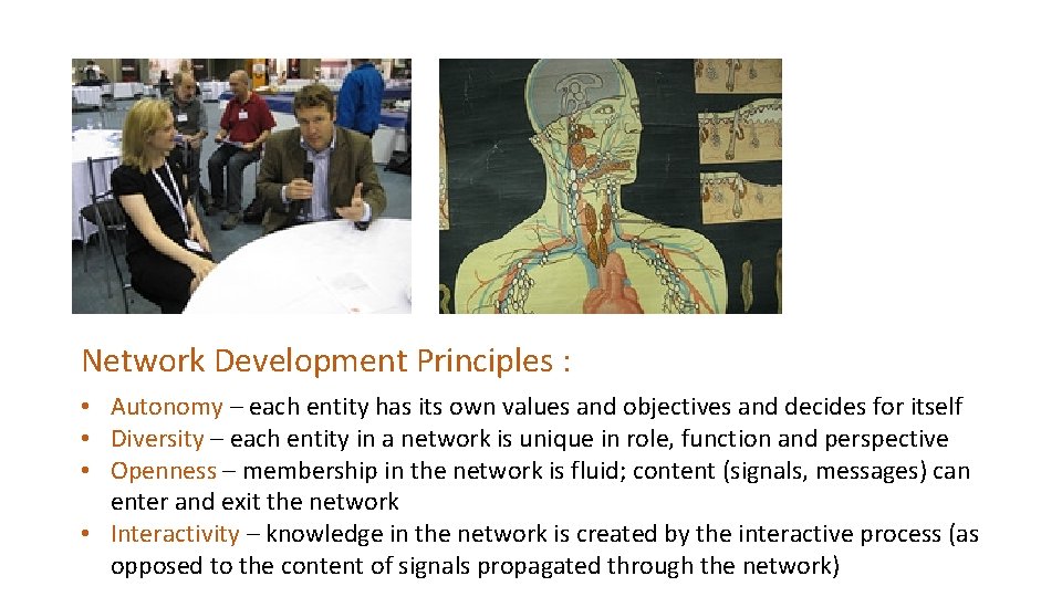 Network Development Principles : • Autonomy – each entity has its own values and