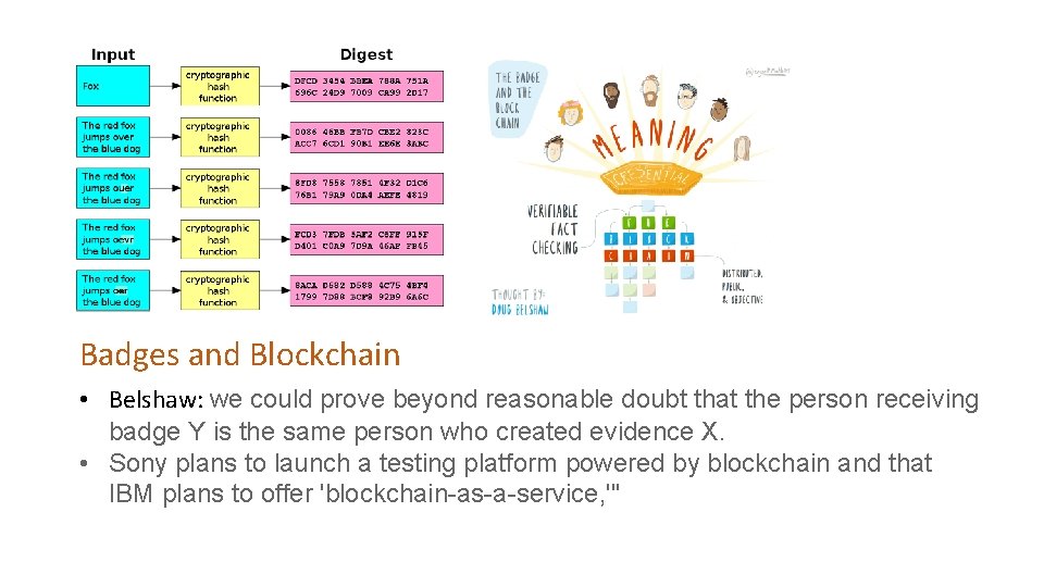 Badges and Blockchain • Belshaw: we could prove beyond reasonable doubt that the person