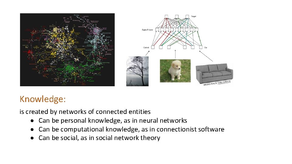 Knowledge: is created by networks of connected entities Can be personal knowledge, as in