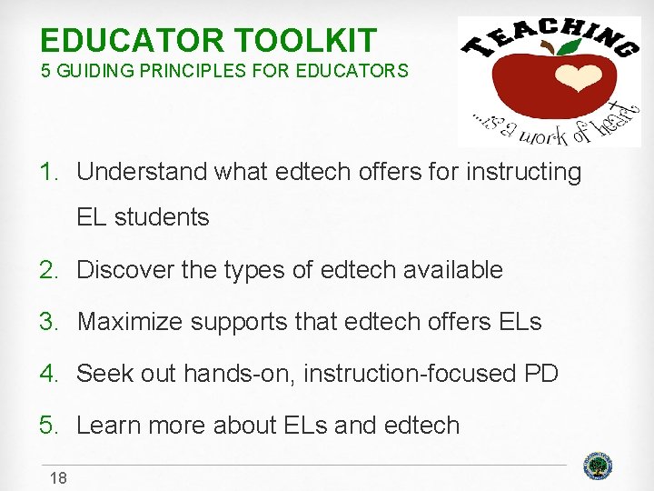 EDUCATOR TOOLKIT 5 GUIDING PRINCIPLES FOR EDUCATORS 1. Understand what edtech offers for instructing