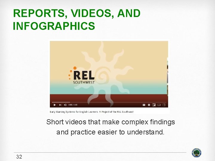 REPORTS, VIDEOS, AND INFOGRAPHICS Short videos that make complex findings and practice easier to