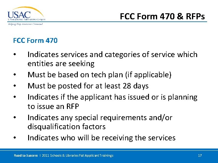 FCC Form 470 & RFPs FCC Form 470 • • • Indicates services and