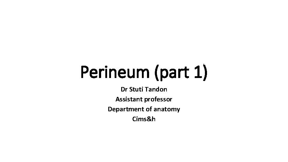 Perineum (part 1) Dr Stuti Tandon Assistant professor Department of anatomy Cims&h 