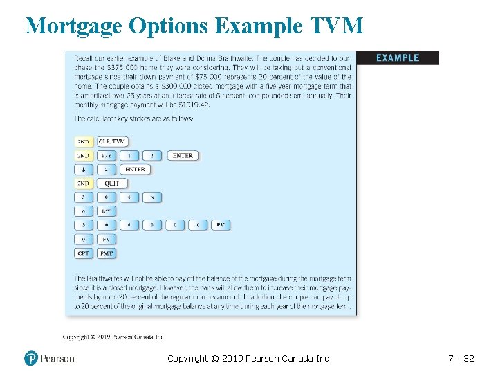 Mortgage Options Example TVM Copyright © 2019 Pearson Canada Inc. 7 - 32 